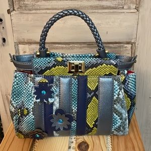 Carlos Falchi Blue Faux Snakeskin Floral